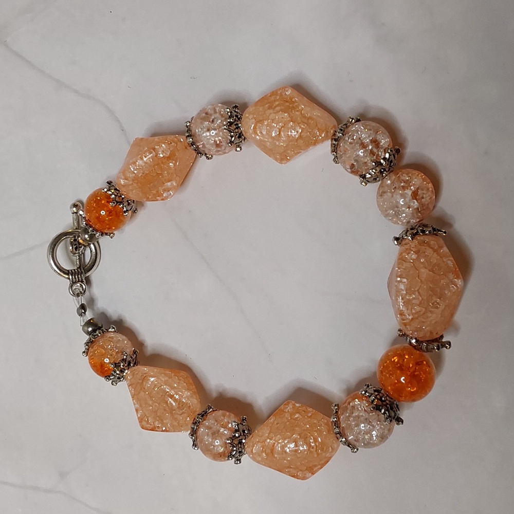 Chic Peach and Silver Beaded Bracelet